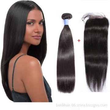 Straight human hair bundles virgin hair with closure lace frontals vendors mink brazilian peruvian weave free shipping
